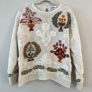 Marisa Christina Classics hand knit floral pattern sweater